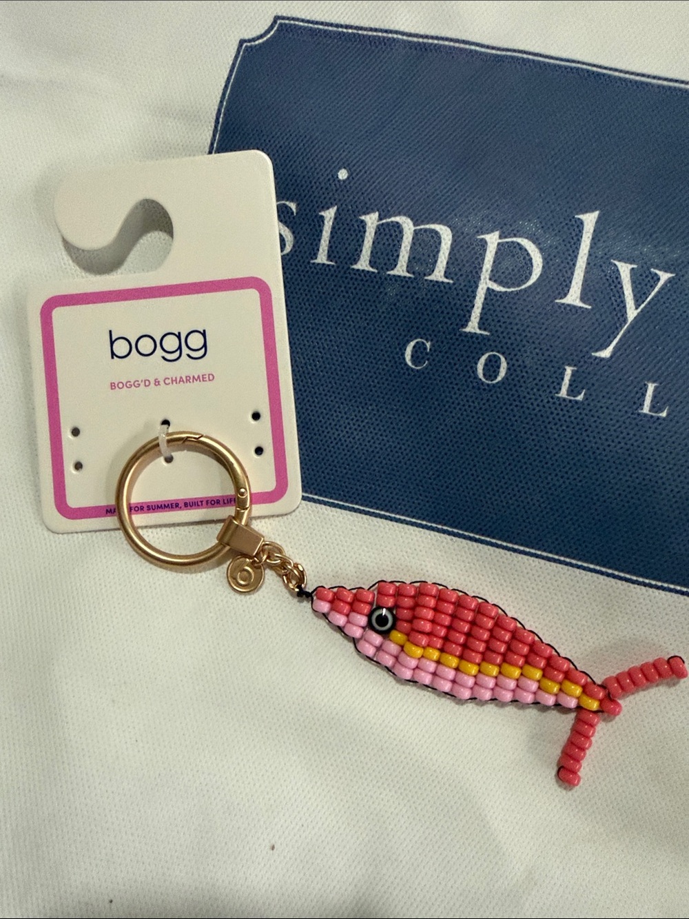 BOGG BAG Pink Beaded Fish Key & Card Holder Charm
